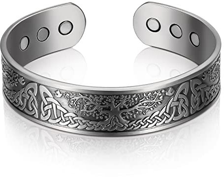 Otuuz Magnetisches Kupferarmband für Herren und Damen Magnetarmband aus Kupfer Armreif Solides Armband mit 6 Magneten Rotes Verstellbares Energien Armband mit Samtbeutel(Silber,Lebensbaum)