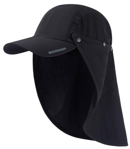 Bassdash UPF 50 + Casquette de pêche Pliable Casquette de Baseball avec Couvercle de Cou Amovible Portable pour Hommes et Femmes randonnée de Golf