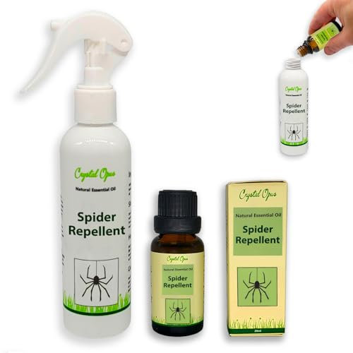 Spider Repellent Spray. Makes 50+ Bottles. Concentrated Blend of 12 Essential Oils That Deter Spiders. Natural, Humane, Economical, Effective & Safe Deterrent. Made for Home & Garden by Crystal Opus.