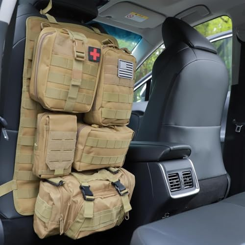 Sonhomay Taktischer Rückenlehnen-Organizer, Aufbewahrungstasche, taktisches MOLLE-Fahrzeug-Panel mit 5 abnehmbaren Aufbewahrungstaschen, taktischer Fahrzeugpaneel-Organizer, passend für alle