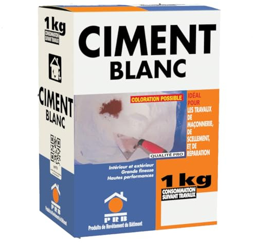 Ciment Blanc Extra Fin 1kg - Haute Pureté pour Finitions Parfaites - Idéal pour Décoration, Scellements Précis, Joints et Enduits - Convient à Tous Travaux Courants de Maçonnerie