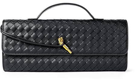 Joryin Woven Purse for Women Evening Clutch Woven Leather Handbags Crossbody Bag Purse Formal Evening Bag, Black
