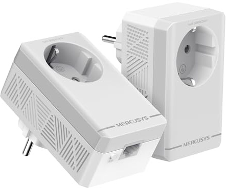 MERCUSYS MP300P KIT Powerline Kit Homeplug AV2 con Presa Fino a 600Mbps, Fino a 300 Metri, Porta LAN, Plug and Play, Compatibile con Tutti i Router, Risparmia fino all'85% sull'Energia