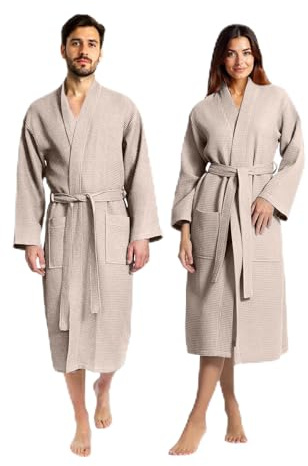 Björk Waffel-Bademantel für Damen und Herren – 100% Baumwoll-Frottee, leicht und saugstark mit Schalkragen und Bademantelgürtel – perfekt für Spa, Zuhause und Hotel (Mokka)