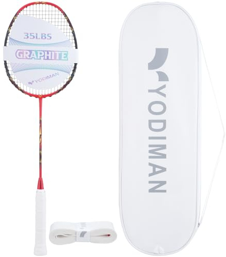 YODIMAN Pro Ultra-Lightweight Badminton Racket (Single) | M55J Carbon Fibre Frame | High-Performance 0.68mm String | 35LBS Tension Capacity | Professional Competition Grade