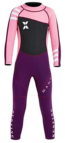 DIVE & SAIL Girls Wetsuit Warm 2.5mm Neoprene Long Sleeve Swimsuit Sun Protection One Piece Swimsuit Sun Suit for Kids Pink XXL
