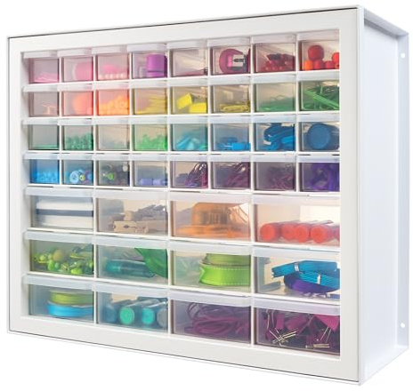 IRIS USA Small Parts Storage Cabinet, Made in USA, 44-Drawer Organizer for Screws, Nuts, Bolts, Electronics, Hardware, Beads, Crafts, Stackable Garage Storage, Teacher Toolbox, Scrapbook Art – White