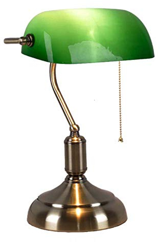 HJXDtech Bankers skrivbordslampa med smaragdgrönt hölje glasskärm och solid bas (smaragdgrön, mässingsbas)