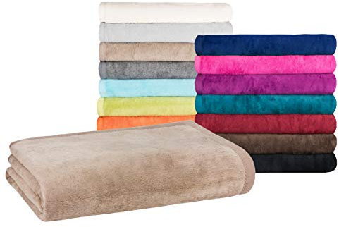 Moon - Classic Kuscheldecke 150x200 cm Wolldecke einfarbig, Pflegeleichte Baumwollmischung Dunkelbeige