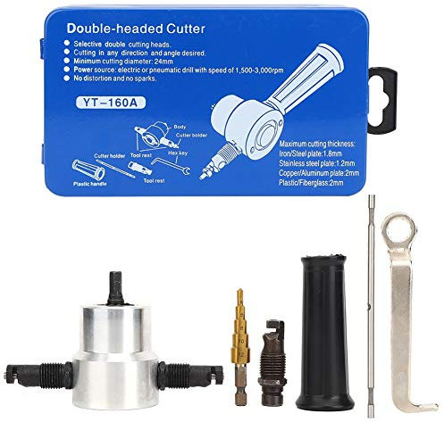 6Pcs Doppia Testa in Lamiera di Met Roditrice Taglierina Foro Trapano Kit di Attacco Taglierina dimensioni Corpo Cix130X60Mm Con Barra di Taglio di Ricambio per Riparazioni