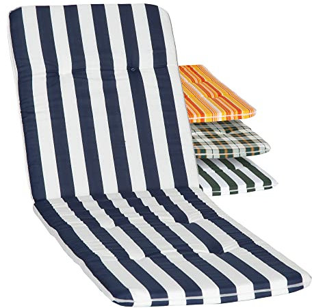 Beo Sonnenliege Auflage Waschbar Bali | Made in EU nach Öko-Tex Standard | Atmungsaktive Auflage Gartenliege mit Gummi-Halteband | UV-beständige Liegestuhl Auflage mit Streifen in Blau-Weiß