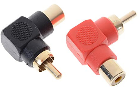 ezqnirk Adattatore da 90 gradi RCA ad angolo retto ad angolo retto maschio a femmina m/f Adattatore audio a gomito a 90 gradi,red 1pcs and black 1pcs