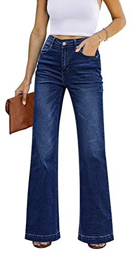Roskiky Damen Jeans High Waist Bootcut Stretch Mom Boyfriend Y2K Tiefblau M