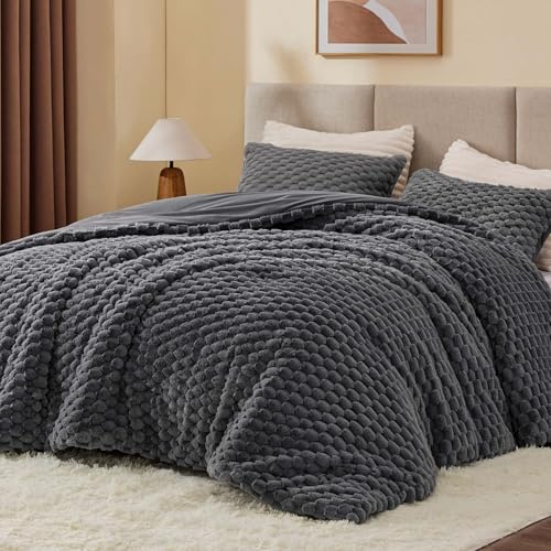 BEDELITE Set di biancheria da letto per letto king size, soffice e caldo e lussuoso, in pile grigio, 3 pezzi (1 piumino, 2 federe)
