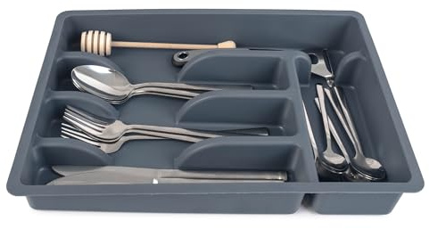 KADAX Organisateur de tiroir pour couverts, système de rangement pour tiroir, organisateur robuste pour tiroirs, séparateur fonctionnel, range-couverts (bleu foncé)