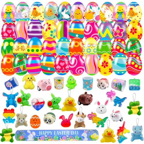 32 Pack Prefilled Easter Eggs with Fidget Toys, Bright Colorful Easter Eggs Prefilled with Variety Easter Stress Toys Great for Kids Toddler Easter Basket Stuffers Party Favors Gifts