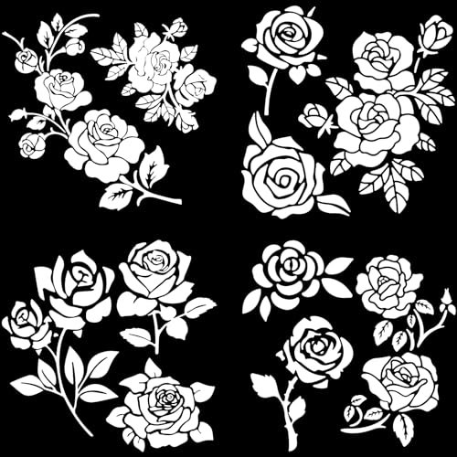 GORGECRAFT 4-pack ros bildekal vit bilfönsterklistermärke ros blomma bildekaler vattentäta reflekterande självhäftande dekaler bil laptop fönster stötfångare klistermärke för suv lastbil motorcykel