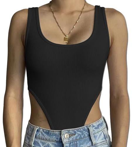 SHEKINI Body Donna Elegante Sexy Bodysuit Senza Maniche Scollo a U Shapewear Tops Contenitivo Modellante Intimo Body Donna Estivo Canottiera Top e Tanga Camicie Blusa Clubwear