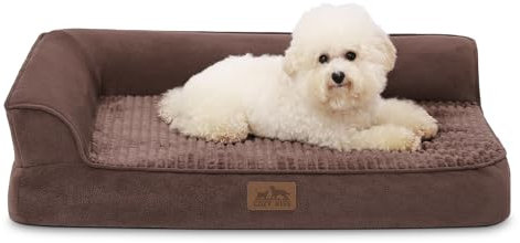 COSY KISS Orthopedic Dog Beds for Medium Size Dog, Pet Couch for Small Dog Cat, Supportive Foam Bolster Sofa with Waterproof Lining Cover, Anti-Slip, Comfort, Washable, L Shape, 30x20x7.5 in, Brown