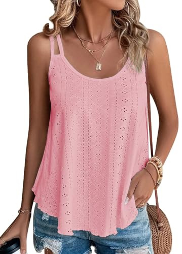 Debardeur Femme Été Top 2024 Chic Haut sans Manche Bretelles Spaghetti Rond Sangle Chemise Fluide Ample Camisole Top Tee Caraco