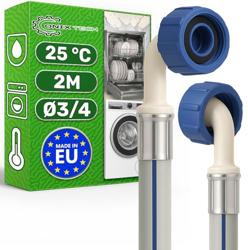 Manguera Lavadora y Lavavajillas 2 m con Válvula de Seguridad Recta y Acodada Ø 3/4 para Entrada Agua - MADE IN EU - Garantía de 5 Años - ONIX TECH