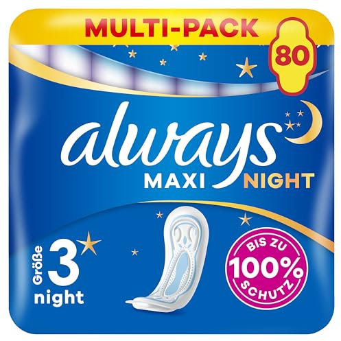 Always Maxi Profresh Night Damenbinden (Größe 3) 80 Binden (8 x 10 Stück), Neutralisiert Gerüche, Super Fit, Super Absorbierend, Einzeln Verpackt