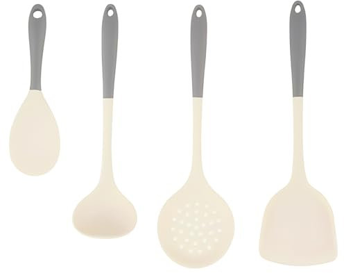 4 Piezas Utensilios de Cocina,Cuchara Silicona Cocina,Cuchara Silicona,Espumaderas de Cocina,Cucharones de Cocina Para Remover, Agitar, Escurrir y Mezclar