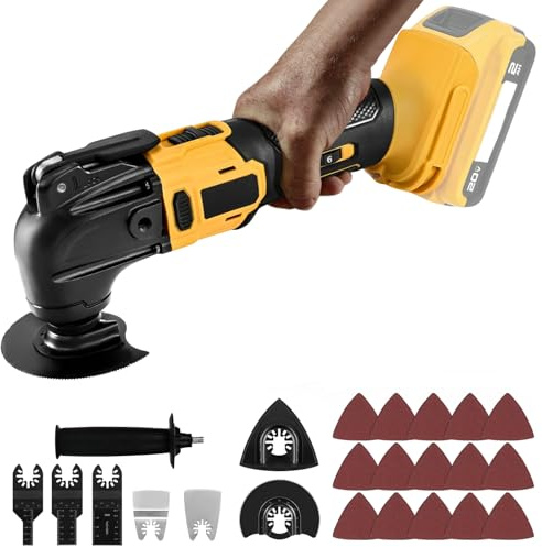 Herramienta Oscilante para Dewalt batería 20 V, herramienta oscilante multifuncional sin escobillas con 6 velocidades con 23 accesorios para cortar, tallar, lijar y taladrar, sin batería