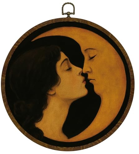 KLYTINK Romantic Moon and Young Girl Round Wall Art,Vintage-Inspired Celestial Canvas Print, Surreal Moon and Woman Hanging Decor for Bedroom, Gallery Wall, or Dreamy Space 10''x10''