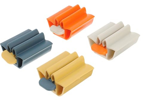 PENIKOKO 4pcs Toothpaste Dispenser Squeezer Bathroom Toothpaste Holder Stands with Controlled Extrusion for Hand Cream and Facial Products in White Blue Yellow Orange