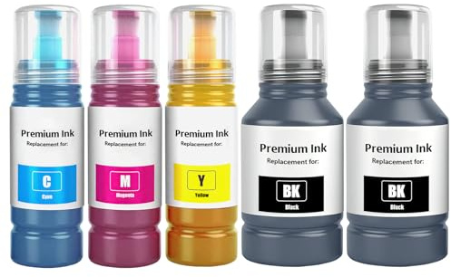 E102 Bottiglie di Inchiostro Compatibili Multipack per Stampanti ET-2700 2750 2751 2756 ET-2850 2851 2856 ET-3700 3750 3850 ET-4750 ET-4850 4856 ET-15000 (5-Pack, 2 Nero, 1 Ciano/Magenta/Giallo)