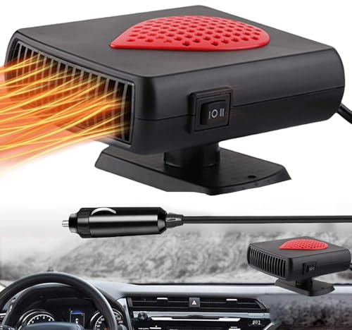 RUOVXWU Car Heater Fan Portable 12V Heater Demister for Car 2 in 1 Heating/Cooling 150W Mini Windshield Defroster Defogger 360° Rotating Anti Fog Car Demister Windscreen Winter Car Kits