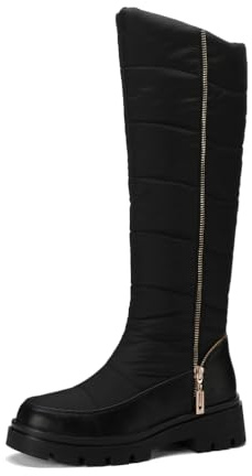 TNMIUH Botas de Invierno Caña Alta para Mujer, Suela Antideslizante con Cremallera Lateral, Negro y Blanco, Casual con Plataforma, Botas de Nieve Largas con Forro de Felpa,Negro,37.5 EU