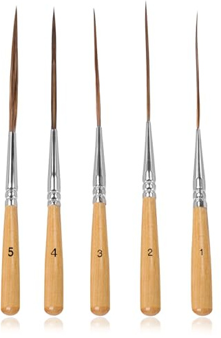 5PCS Professional Artists Liner Brush Set, High Paint Capacity for Long Continuous Lines, Long Liner Brushes wirh Ultra Fine Tip for Watercolour, Gouache, Ink and Acrylic Paint, Detailing Artist Tool