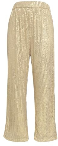 Glitterbyxor, dam, fest, paljettbyxor, dam, långa dansbyxor, vida ben, raka byxor med paljetter, glitterbyxor, disco festbyxor, lösa fritidsbyxor, enfärgade, marlenebyxor, Guld, S