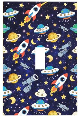 Jszwcy Decorative Light Switch Cover Plate Space-themed Rocket Spaceship 1 Gang Single Toggle Wall Plates for Electrical Outlet Covers Switch Plate Covers Faceplate for Children's Room Decor