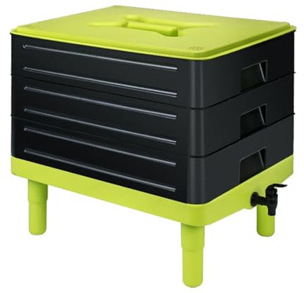 Zanthicia Compostaggio a 3 livelli con vermi, compostaggio di scarti da giardino. Installazione, robusto e pratico per l'avvio di attività agricole all'aperto.