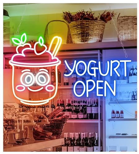 Scritta luminosa Insegna Al Neon Yogurt Open Per Negozio Di Dolciumi, Decorazione Da Parete, 50X31cm(UN)