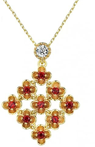 Collar con colgante de cadena de flores de granate rojo redondo natural de 9 piezas de 5mm