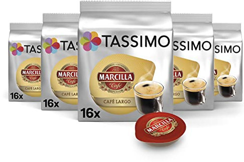 Tassimo Cápsulas de Café Marcilla Largo| 80 Cápsulas Compatibles con Cafetera Tassimo - 5PACK - Amazon Exclusive