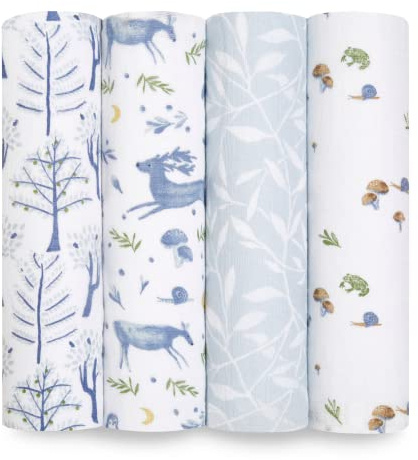 aden + anais Pucktücher, Baby-Decken aus 100% Bio-Baumwoll-Musselin für Neugeborene Mädchen & Jungen, Wickeltücher-Set für Säuglinge & Kleinkinder, 120x120cm, 4er-Pack, Outdoors