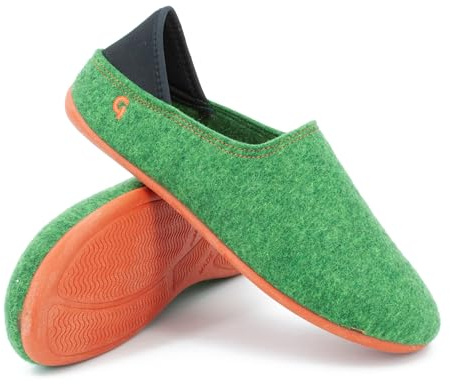 Gottstein filttoffel ull slip-on gjord av muläsfri får-ny ull – handgjorda tofflor av ullfilt för kvinnor och män storlek EU 36 – filttofflor med halkfri gummisula, Grön orange, 41 EU