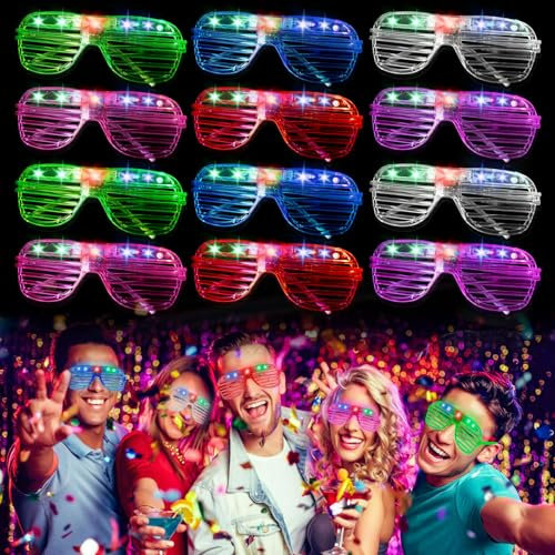 Led Brille für Party 12 Stück LED Brille Partybrille, 3 Blinkende Modi, Weihnachtsgeschenke für kinder, Leuchtbrille für Weihnachten, Silvester, Halloween, Geburtstag Fasching Partydekoration