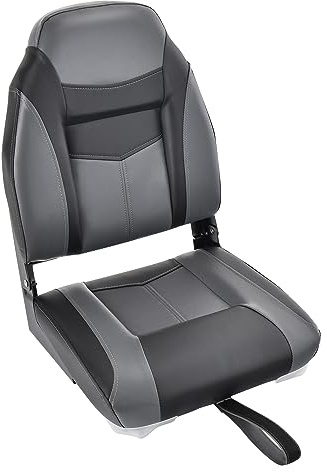 GYMAX Asiento de Barco de Respaldo Alto, Cómodo Asiento con Cojín de Espuma de Alta Densidad, Asiento de Capitán de Barco Plegable con Bisagras Flexibles, Universal (Negro, 44 x 50 x 60 cm - 1 PC)
