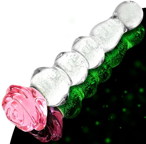 Anal Beads Glass Dildo – Beaded Anal Plug with Rose Base – 8 Inch Dildo Glow in The Dark Anal Toy for Temperature Play – Sex Toys for Women, Couples, Beginners, Gay or Lesbian Users