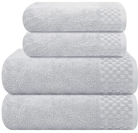 MyOwn Ultra Soft 4er-Pack Handtuch-Set, Baumwolle, enthält 2 übergroße Badetücher 70 x 140 cm, 2 Handtücher 50 x 90 cm, für den täglichen Gebrauch, kompakt und leicht — hellgrau