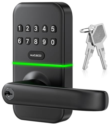 Cerradura inteligente para manija de puerta con teclado: cerradura de puerta de entrada sin llave Kucacci - Cerradura inteligente para puerta delantera - Cerradura electrónica con teclado digital -