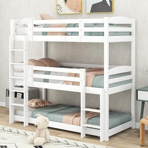 Sapgaks Lit superposé Enfant 90 x 200,lit Mezzanine 3 Places,lit cabane Enfants 90 x 200,Triple superposé en Bois pour Enfants, Blanc