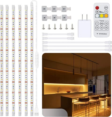 AOYADAISU Unterbauleuchte Küche LED, 6 * 50cm Warmweiß LED Küchenunterbauleuchte, Unterbauleuchte Dimmbar, DIY 12V Lichtleiste Küche mit RF Fernbedienung,für Schrank, 180LEDs