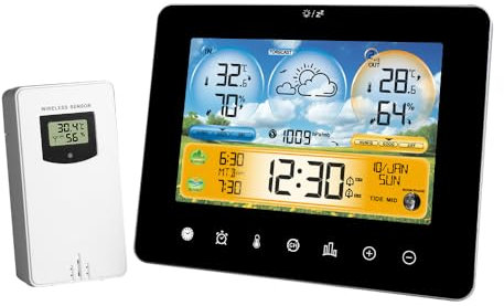 Weytoll Weather Station Indoor Outdoor Thermometer with Remote Sensors and Touch Color Screen Weather Thermometer Forecast Station with Sunrise Sunset Time and Tide Level